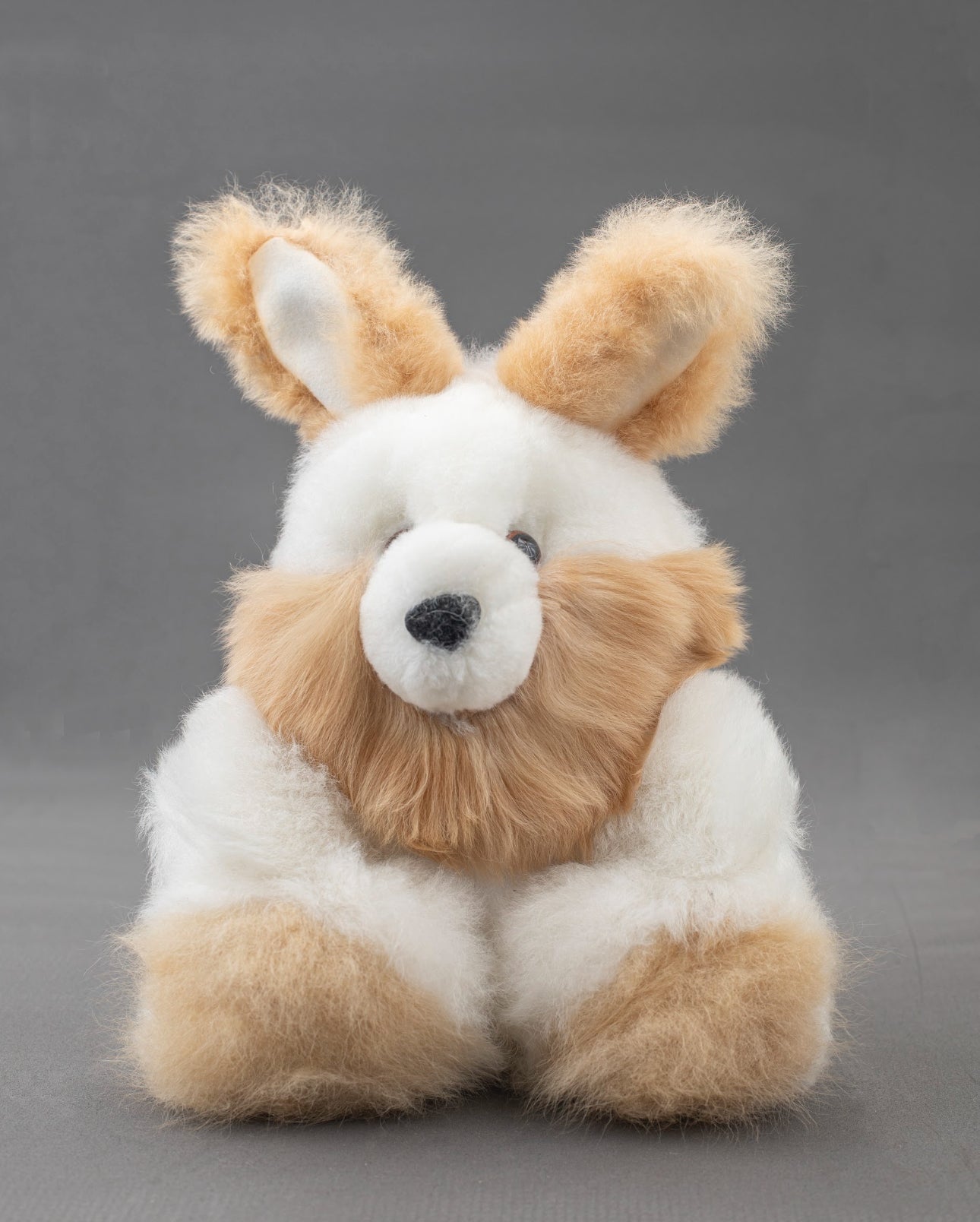Alpaca Fur Stuffed Animal - Beige/White
