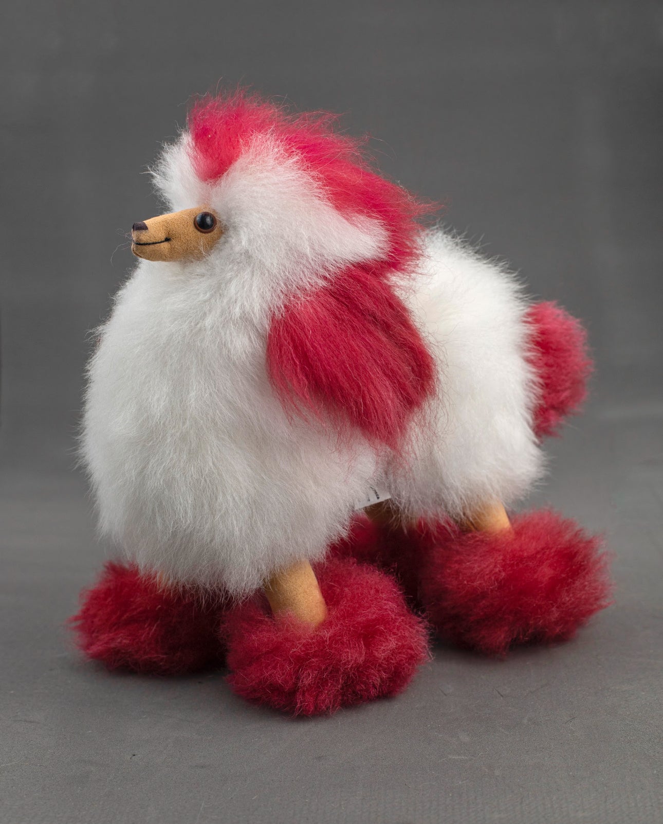 Alpaca Fur Stuffed Animal - Red/White Dog