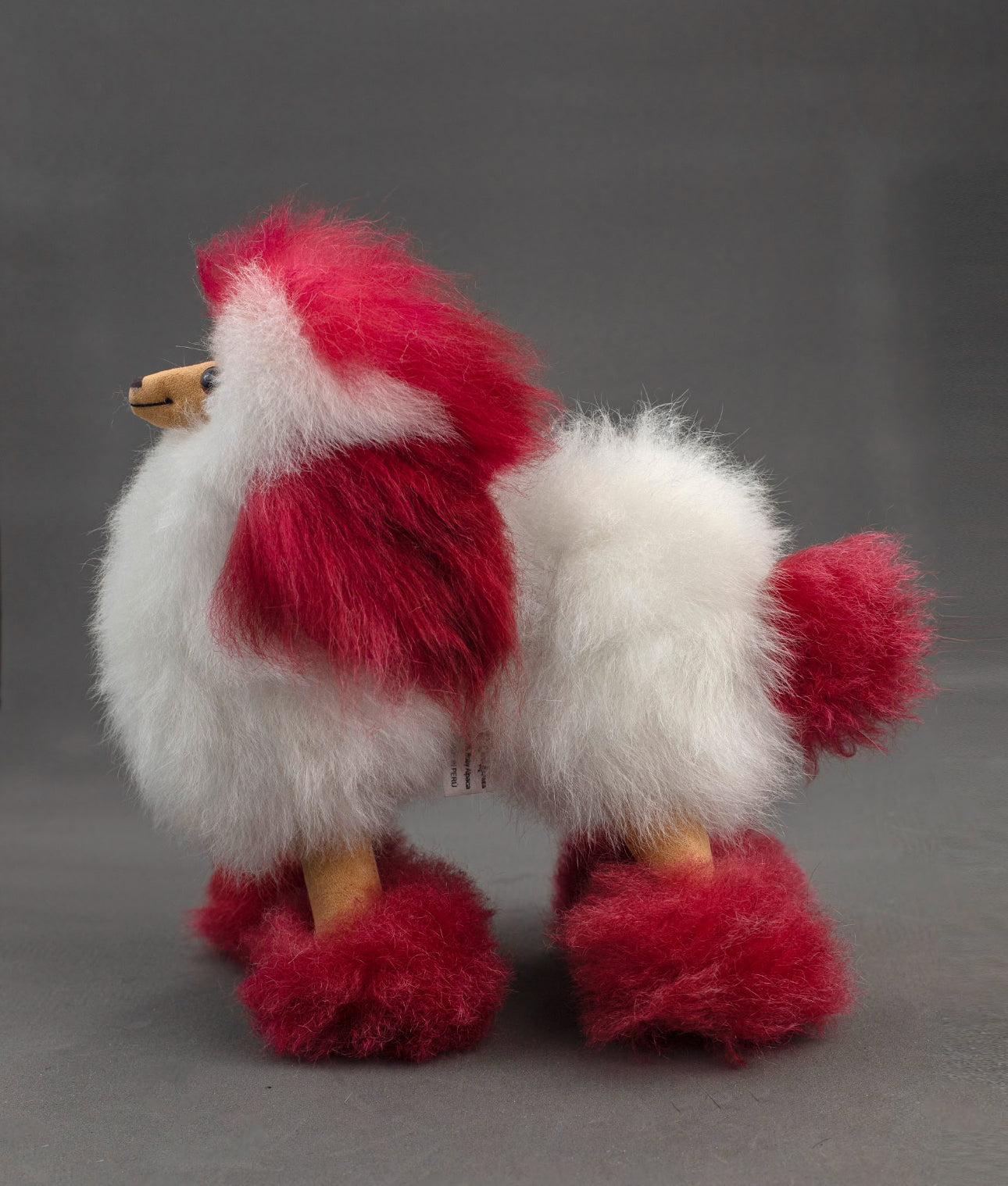 Alpaca Fur Stuffed Animal - Red/White Dog