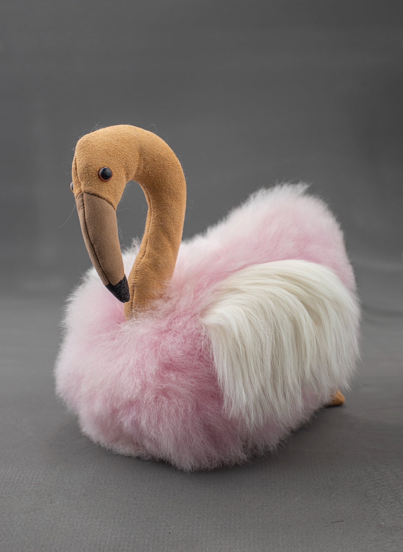 Alpaca Fur Stuffed Animal - Flamingo