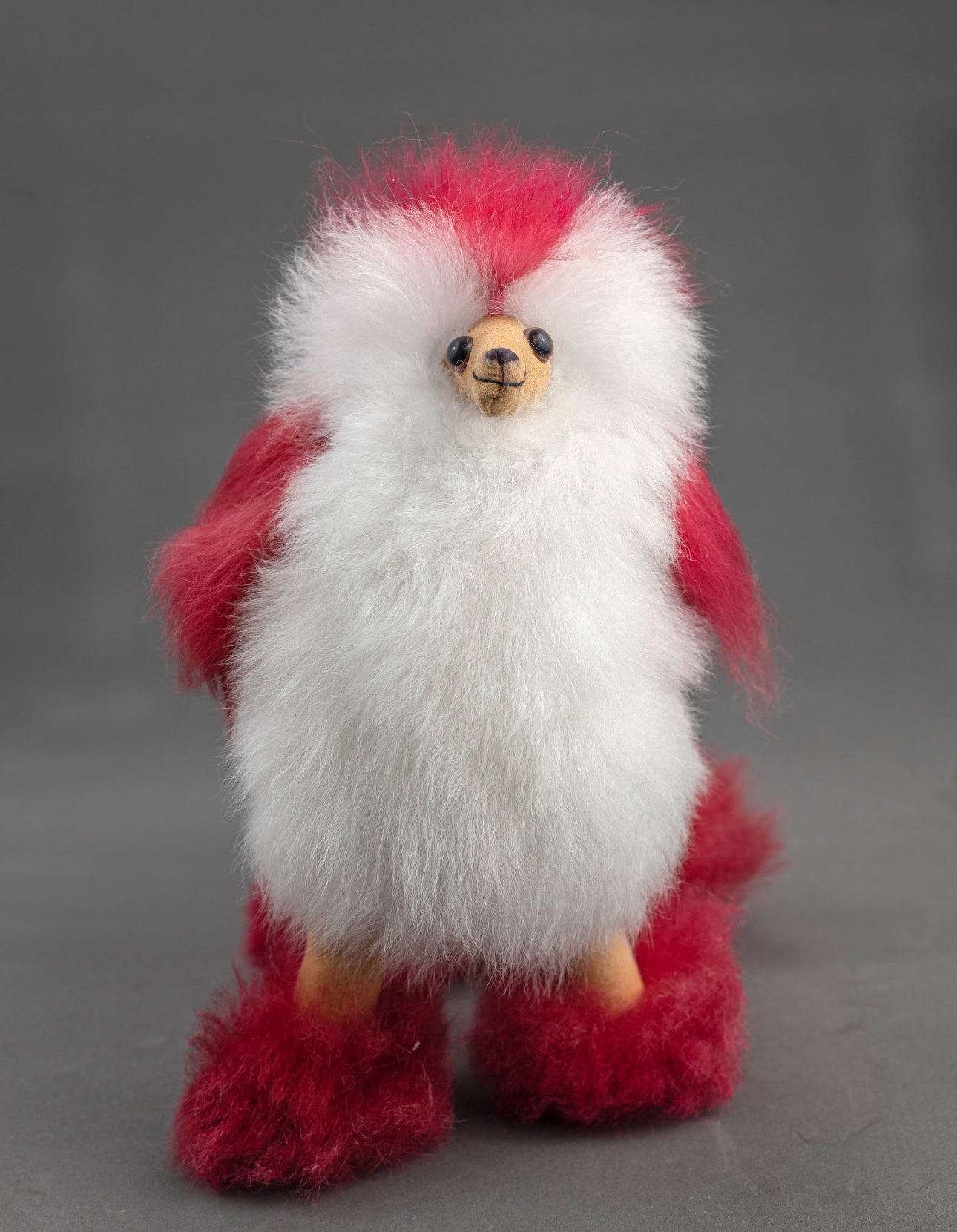 Alpaca Fur Stuffed Animal - Red/White Dog