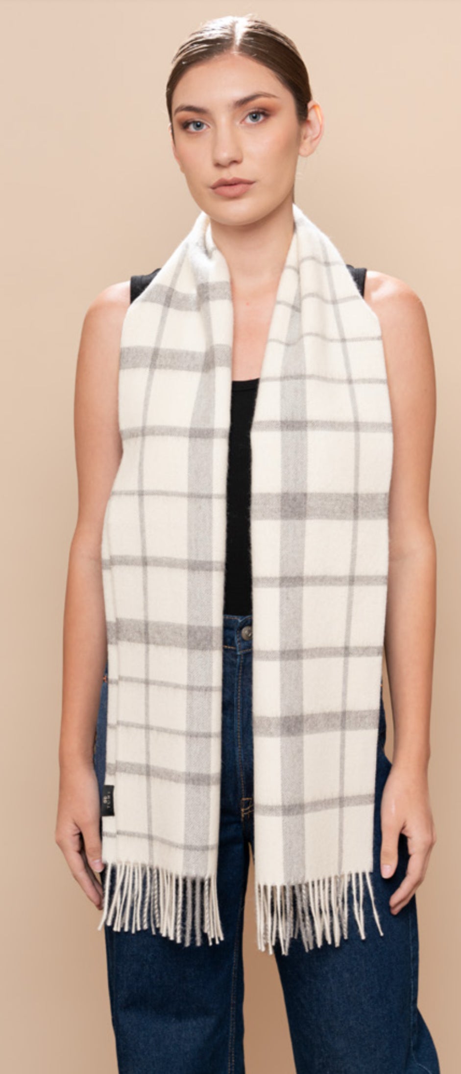 UNDYED PLAID SCARF - White/Grey