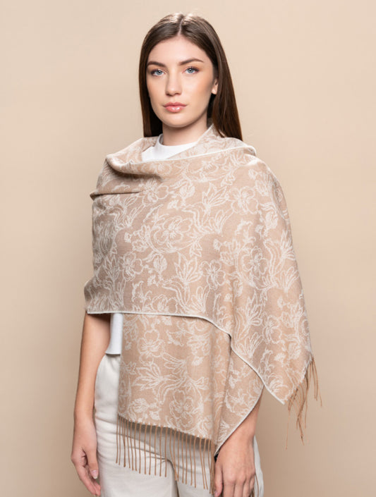 UNDYED FLORAL JACQUARD SCARF