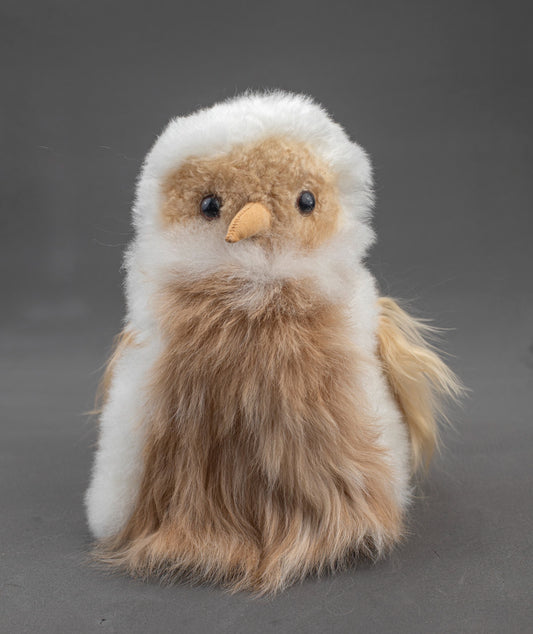Alpaca Fur Stuffed Animal - Beige/White Owl