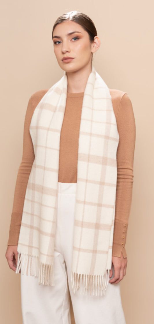 Undyed Plaid Scarf - White & Beige