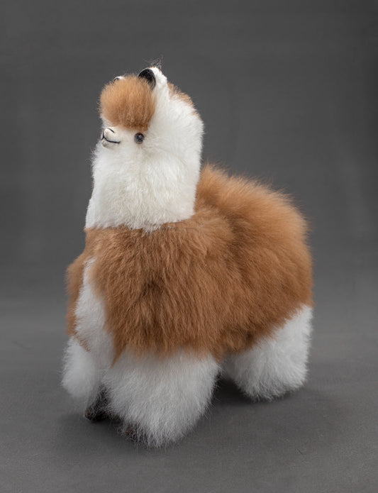 Alpaca Fur Stuffed Animal - Brown/White Llama
