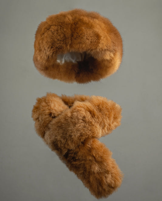 Alpaca Fur Hat/Scarf Combo - Brown