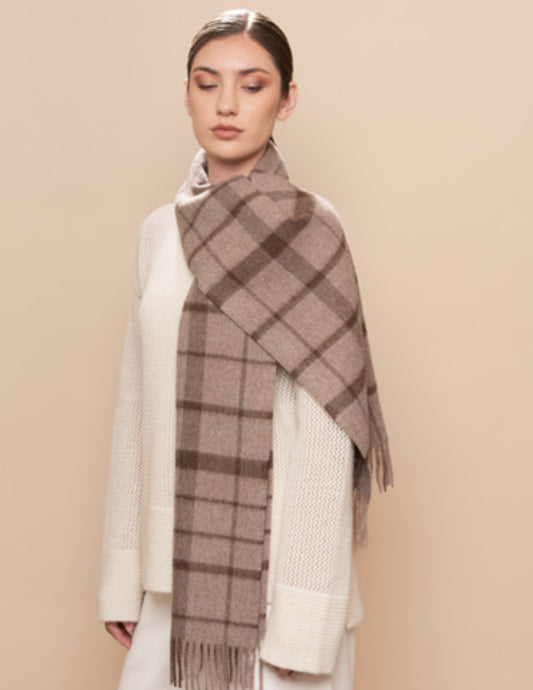 UNDYED PLAID SCARF - CINNAMON & BROWN