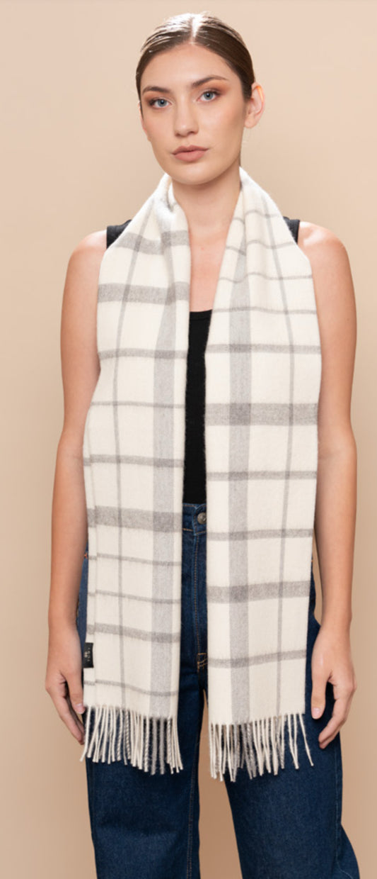 UNDYED PLAID SCARF - White/Grey