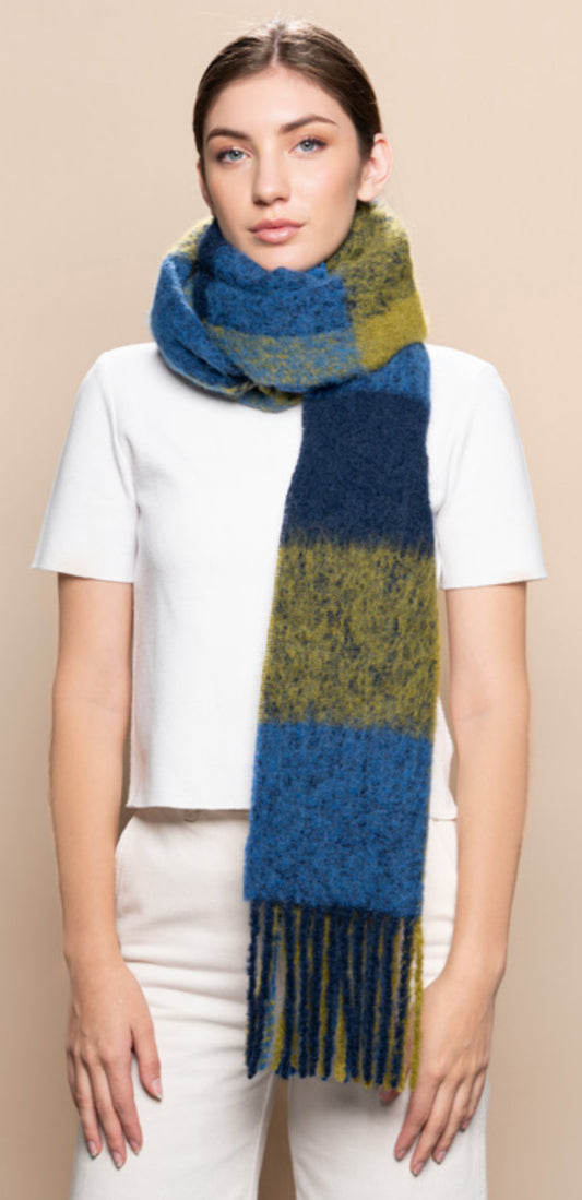 CLASSIC PLAID CHUNCKY SCARF - NAVY, BLUE & GREEN