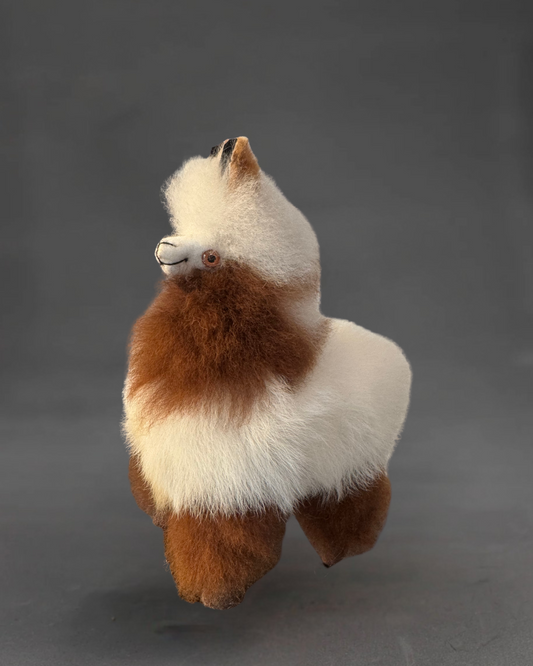 Alpaca Fur Stuffed Animal - White/Dark Brown Spots